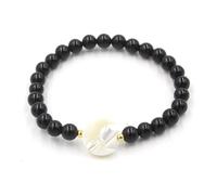 Bracciale con perline di cristallo da 7 mm - Accessori con stelle e luna for un abbigliamento elegante(Obsidian)