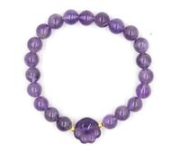 Bracciale con perline di cristallo da 9 mm e ciondolo a forma di zampa di gatto - Gioielli con perline fatti a mano for gli amanti dei gatti(Amethyst)