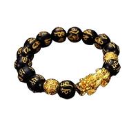 Bracciale con Perline di Pietra di Ossidiana Feng Shui Bracciale Uomo Donna Unisex Brave Troops Bracciale Oro Nero ricchezza bracciali fortunati Practical Treatment