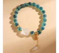 Bracciale con perline di volpe a nove code in agata naturale a forma di cuore, cristallo bianco, fatto a mano, for donna(green)