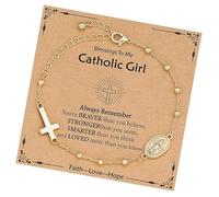 Bracciale con perline e croci Maria in metallo robusto per donne e uomini che cercano accessori ispirati alla fede e vestibilità comoda, con ciondolo a forma croci cattoliche, rosario da polso