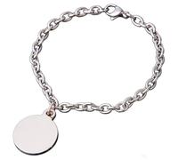 Bracciale con perline in acciaio inossidabile con ciondolo rotondo a disco, catena regolabile, finitura argento lucido (10 pezzi), Adjustable, Acciaio inossidabile, Cristallo