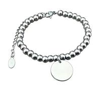 Bracciale con perline in acciaio inossidabile con ciondolo rotondo a disco, catena regolabile, finitura argento lucido (10 pezzi), Adjustable, Acciaio inossidabile, Cristallo