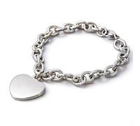 Bracciale con perline in acciaio inossidabile con ciondolo rotondo a disco, catena regolabile, finitura argento lucido (10 pezzi), Adjustable, Acciaio inossidabile, Cristallo