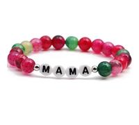Bracciale con perline in agata di fuoco colorata Bracciale con perline MOM Bracciale per la festa della mamma Donna, Mother0241