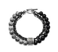 Bracciale con perline in pietra a doppio strato, bracciale in acciaio al titanio, fibbia OT, braccialetto con perline fortunate, bracciale con cravatta, accessori da uomo e da donna