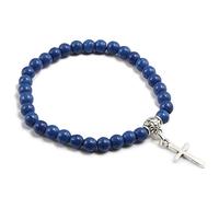 Bracciale con Perline in Pietra da 6 mm Braccialetti Elastici con Ciondolo a Croce di Gesù e amp; Braccialetti Uomo Donna Yoga Christian Gioielli Regalo Convenient Design