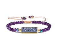 Bracciale con perline in pietra naturale da donna | Bracciale intrecciato a grappolo di cristalli regolabile(Amethyst)
