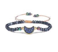 Bracciale con perline in pietra naturale da donna | Bracciale intrecciato a grappolo di cristalli regolabile(Darkgray)