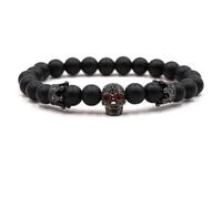 Bracciale con Perline in Pietra Nera Opaca da 8 mm Bracciale con Ciondoli a Forma di Teschio con Occhi Rossi Gotici Accessori per Corona di Moda Bracciale Elasticizzato con Perline in Pietra Natural