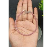 Bracciale con perline micro sfaccettate rotonde in tormalina rosa naturale 3-...
