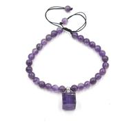 Bracciale con perline rotonde in cristallo da 6 mm e ciondolo a forma di bottiglia di profumo a cubo - Eleganti gioielli con perline for donna(Amethyst)