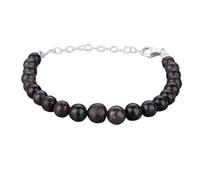 Bracciale con perline rotonde in opale nero Matrix da 8 mm, taglio liscio, chiusura regolabile in argento placcato, da 7 pollici, per uomo e donna | LK_STACK_01033