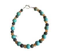 Bracciale con perline rotonde lisce da 3-6 mm in serpentino, magnesite e avventurina, chiusura placcata in argento da 7 pollici, per uomo e donna | LK_STACK_08628