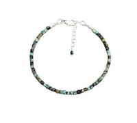 Bracciale con perline rotonde lisce in turchese africano da 2 mm, chiusura regolabile in argento placcato, lunghezza 7 pollici, per uomo e donna | LK_STACK_00051