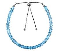 Bracciale con perline sfaccettate a forma di rondella in topazio blu da 3-3,5 mm, chiusura regolabile in argento placcato, da 7 pollici, per uomo e donna | LK_STACK_01659