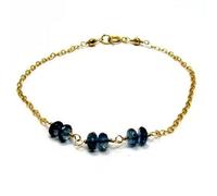 Bracciale con perline sfaccettate a forma di rondella in topazio blu di Londra da 3-3,5 mm, chiusura placcata in oro da 7 pollici per uomo e donna | LK_STACK_04527