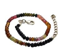 Bracciale con perline sfaccettate a forma di rondella in tormalina multicolore da 3-3,5 mm, chiusura regolabile in argento placcato, da 7 pollici, per uomo e donna | LK_STACK_04807