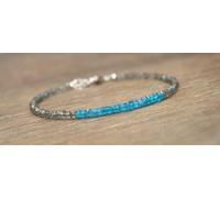 Bracciale con perline sfaccettate Rondelle 3-4 mm Natural Top Neon Apatite + ...