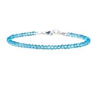 Bracciale con perline sfaccettate rotonde da 3 mm in topazio blu, chiusura placcata in argento da 7 pollici, per uomo e donna | LK_STACK_01676