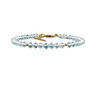 Bracciale con perline sfaccettate rotonde da 4 mm di topazio blu, chiusura placcata in oro regolabile da 7 pollici per uomo e donna | LK_STACK_01682
