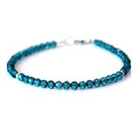 Bracciale con perline sfaccettate rotonde da 4 mm in topazio blu, chiusura placcata in argento da 7 pollici, per uomo e donna | LK_STACK_01683