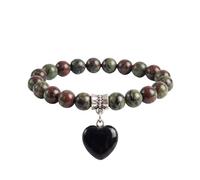 Bracciale con Pietre Naturali Vere e Ciondolo a Cuore, Energia Positiva, Armonia Interiore e Protezione Spirituale, Amore e Benessere (Dragon Stone)