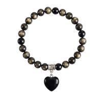 Bracciale con Pietre Naturali Vere e Ciondolo a Cuore, Energia Positiva, Armonia Interiore e Protezione Spirituale, Amore e Benessere Ossidiana