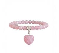 Bracciale con Pietre Naturali Vere e Ciondolo a Cuore, Energia Positiva, Armonia Interiore e Protezione Spirituale, Amore e Benessere (Quarzo Rosa)