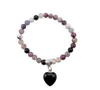 Bracciale con Pietre Naturali Vere e Ciondolo a Cuore, Energia Positiva, Armonia Interiore e Protezione Spirituale, Amore e Benessere (Tormalina Policroma)