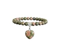 Bracciale con Pietre Naturali Vere e Ciondolo a Cuore, Energia Positiva, Armonia Interiore e Protezione Spirituale, Amore e Benessere (Unakite)