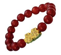 Bracciale con Pietre preziose Naturali, Bracciale Bracciale con ricchezza per Donne Uomini Piyao Allontana Gli Spiriti maligni Amuleto Buona Fortuna Reiki Quarzo Meditazione,Rosso