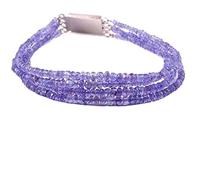 Bracciale con pietre preziose naturali di tanzanite AAA | Perline rondelle sfaccettate da 2,5 a 4 mm lunghezza 7 pollici | bracciale rifinito in colore blu | bracciale con 4 linee di tanzanite