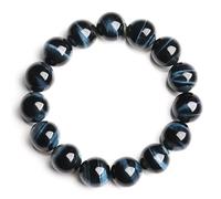 Bracciale con Pietre Preziose Naturali per Uomo e Donna,perline Rotonde Chakra Occhio di Tigre Blu da 8mm,Braccialetti elastici Regolabili in Cristallo per Portafortuna Fatti a Mano da 8mm