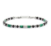 Bracciale con rondelle in malachite ed onice nera e cilindro diamantato
