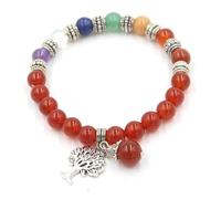 Bracciale con sette pietre di cristallo da 9 mm e ciondolo con albero della vita - Gioielli energetici curativi for la consapevolezza e l'equilibrio(Redagate)
