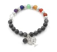 Bracciale con sette pietre di cristallo da 9 mm e ciondolo con albero della vita - Gioielli energetici curativi for la consapevolezza e l'equilibrio(BlackFlashStone)