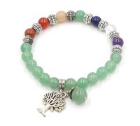 Bracciale con sette pietre di cristallo da 9 mm e ciondolo con albero della vita - Gioielli energetici curativi for la consapevolezza e l'equilibrio(GreenEastMausoleum)