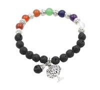 Bracciale con sette pietre di cristallo da 9 mm e ciondolo con albero della vita - Gioielli energetici curativi for la consapevolezza e l'equilibrio(Volcanicstone)