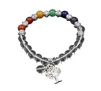 Bracciale con sette pietre di cristallo da 9 mm e ciondolo con albero della vita - Gioielli energetici curativi for la consapevolezza e l'equilibrio(WhiteCrystal)
