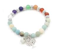 Bracciale con sette pietre di cristallo da 9 mm e ciondolo con albero della vita - Gioielli energetici curativi for la consapevolezza e l'equilibrio(TianheStone)