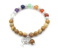 Bracciale con sette pietre di cristallo da 9 mm e ciondolo con albero della vita - Gioielli energetici curativi for la consapevolezza e l'equilibrio(PictureStone)