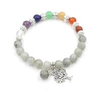 Bracciale con sette pietre di cristallo da 9 mm e ciondolo con albero della vita - Gioielli energetici curativi for la consapevolezza e l'equilibrio(Blitorite)