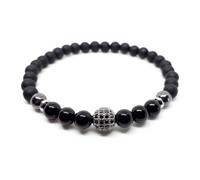 Bracciale con Sfera Pavè Argento e Zirconi neri nero perle Ematite da Uomo Donna