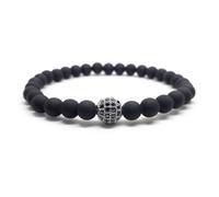 Bracciale con sfera Pavè ZIRCONI perle nero opaco 6mm da uomo donna braccialetto