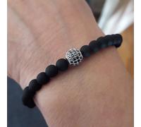 Bracciale con Sfere e Pavè Zirconia cubica Nero Argento acciaio perle Uomo Donna