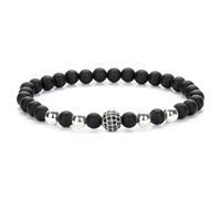 Bracciale con sfere e Pavè Zirconia Nero Perle argento Acciaio inox Uomo Donna