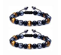 通用 Bracciale con Tripla Protezione, 2 Pezzi Braccialetto in Pietra Naturale, Bracciale Triplo in Occhio di Tigre, Porta Fortuna e Prosperità, Braccialetto Portafortuna Unisex