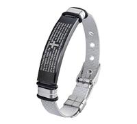 Bracciale con versetto della Bibbia da uomo, bracciale religioso in acciaio inossidabile - Croce Sacra Bibbia Gioielli Regali | Braccialetto da polso con collegamento alla preghiera, braccialetto