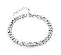 Bracciale Cubana Uomo Personalizzato in Acciaio Inossidabile Argento - Bracciali Uomo Personalizzati con 1-6 Nome, Regalo per Coppia, Festa del Papà, Compleanno, Natale, Fidanzati (Argento-2 Nomi)